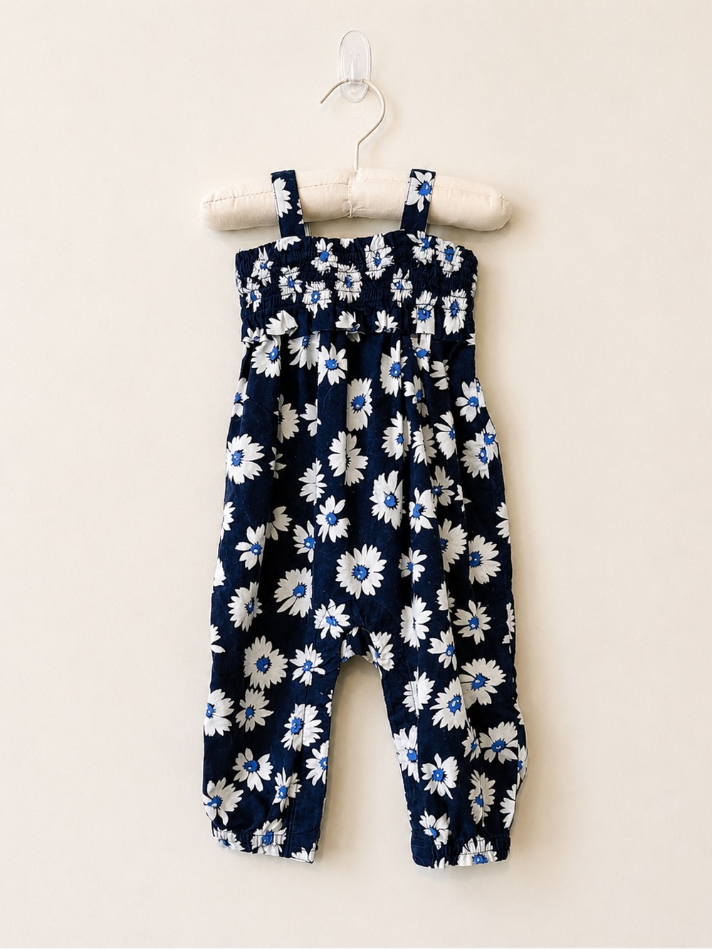 Navy Floral Smocked Jumpsuit for Kids